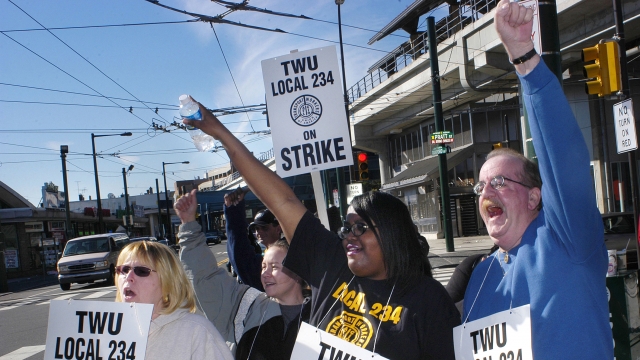 Members of a union strike in Philadelphia.