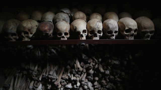 Bones from victims of Rwanda's genocide.