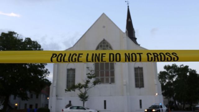 Police tape in front of Emanuel African Methodist Episcopal Church
