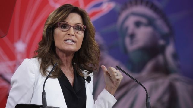 Sarah Palin at a lectern.