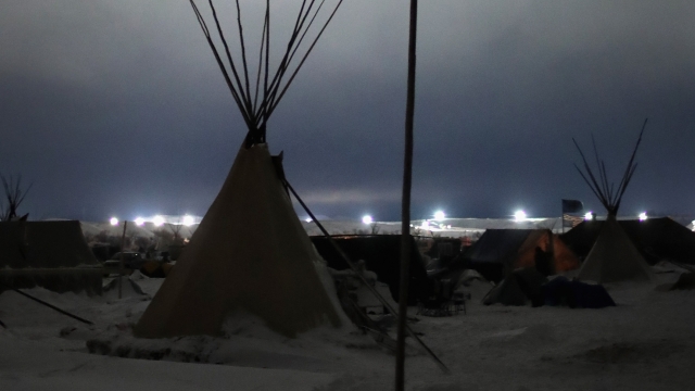 Camp at Standing Rock Sioux Reservation in winter