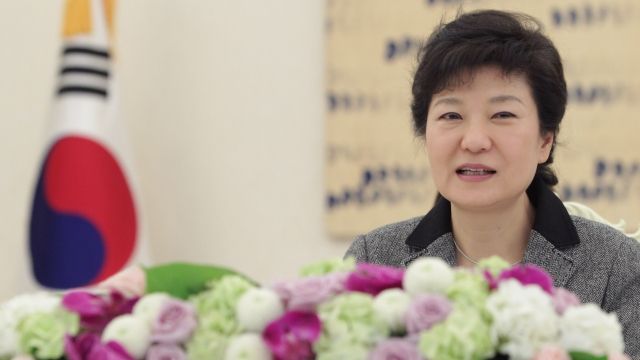 South Korean President Park Geun-Hye speaks during a meeting.