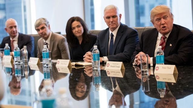 Donald Trump speaks during a meeting with technology executives at Trump Tower.