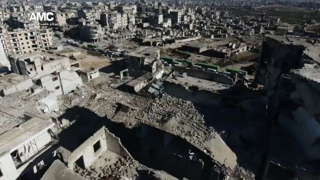 Aerial view of destruction in Aleppo