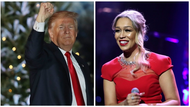 Donald Trump at left, and Rebecca Ferguson at right
