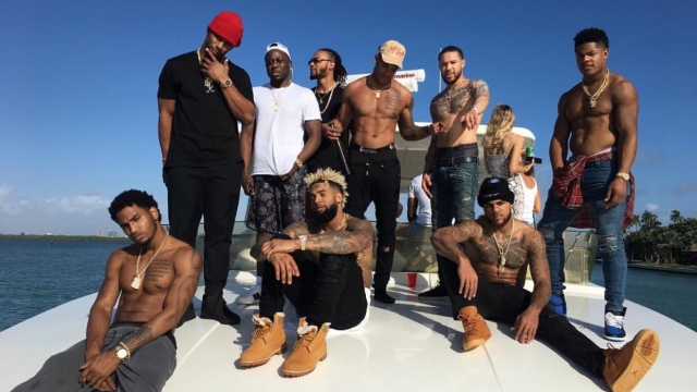 New York Giants receivers party with others on a boat in Miami.