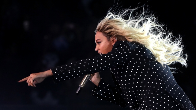 Beyoncé performing at a "Get Out the Vote" concert for Hillary Clinton.