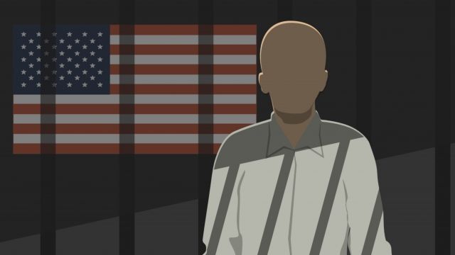 A graphic of a man in a prison cell