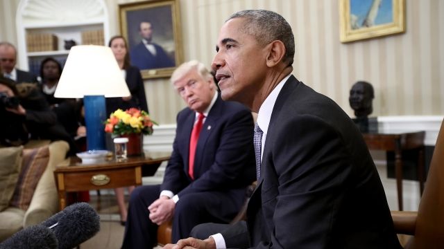 Donald Trump and Barack Obama meet in the Oval Office