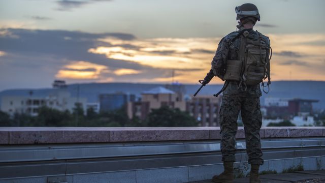 A soldier stands guard