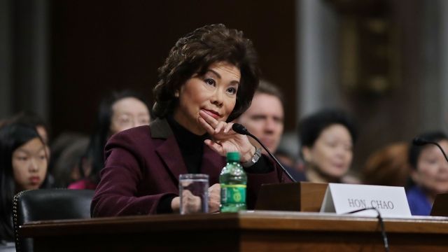 Elaine Chao testifying before a Senate confirmation hearing.