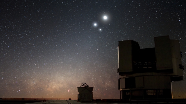 The Very Large Telescope with Venus, the moon and Jupiter