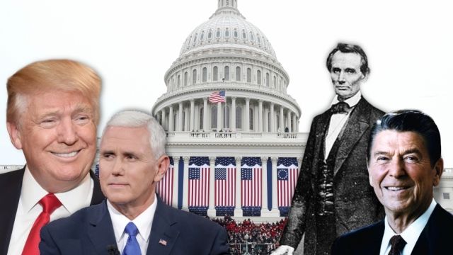 Donadl Trump, Mike Pence, Abraham Lincoln, and Ronald Reagan
