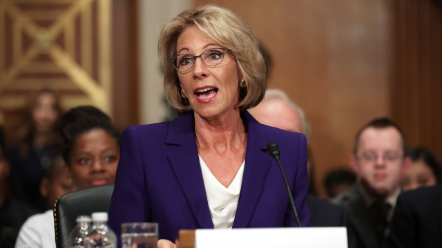 Betsy DeVos, President-elect Donald Trump's pick to be the Secretary of Education, testifies during her confirmation hearing.