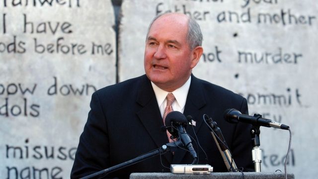 Georgia Republican Governor Sonny Perdue speaks in support of the public display of the Ten Commandments.