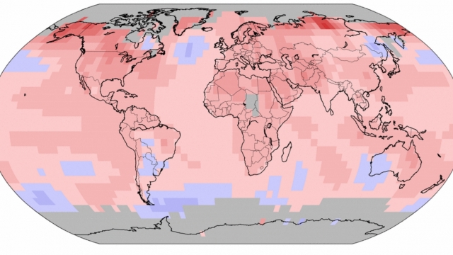 A chart of the globe with temperature data
