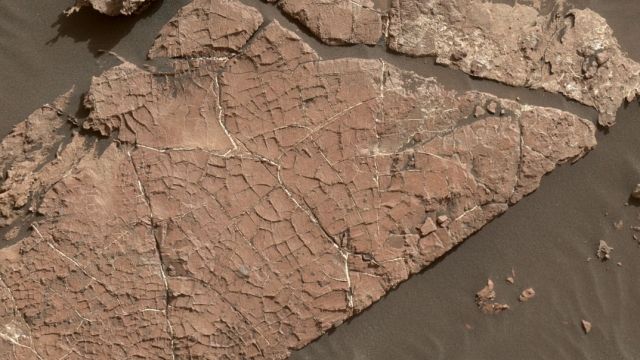 Cracks in Mars rock slab