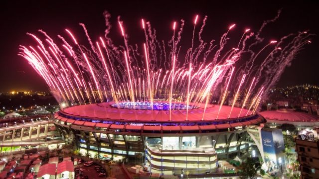 Fireworks explode over Maracaña Stadium
