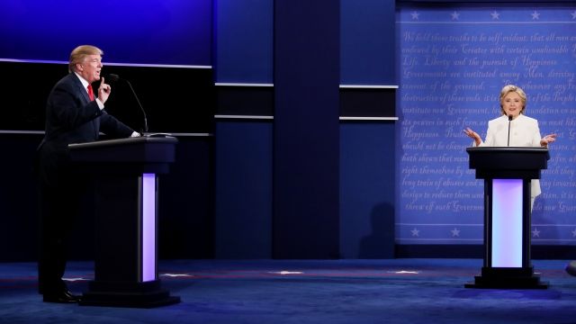 President Donald Trump and Hillary Clinton during a debate.