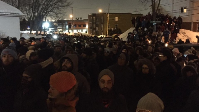Dozens of people gathered to mourn the six people shot and killed at a mosque in Quebec City.