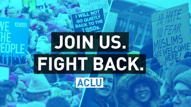 An ACLU promotion with the words "Join us. Fight back."