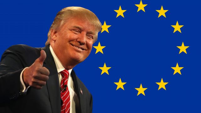 President Trump and a European Union flag