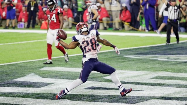 James White of the Patriots celebrates after scoring a touchdown.