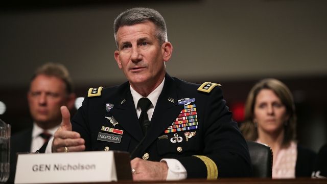 Gen. John Nicholson testifies during a hearing before the Senate Armed Services Committee.