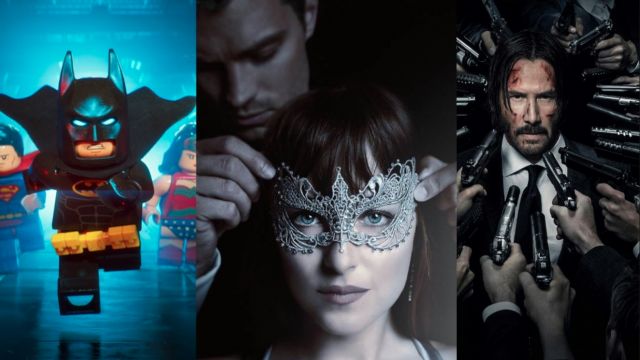 "The Lego Batman Movie," "Fifty Shades Darker" and "John Wick" posters