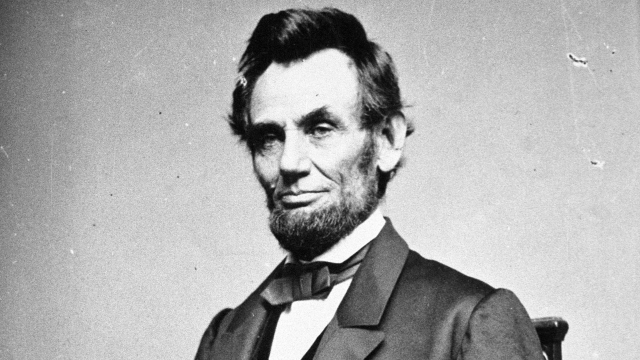 A photographic portrait is displayed showing Abraham Lincoln, the 16th president of the United States.