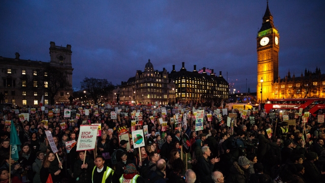 Protesters rally in Parliament Square against Trump's state visit