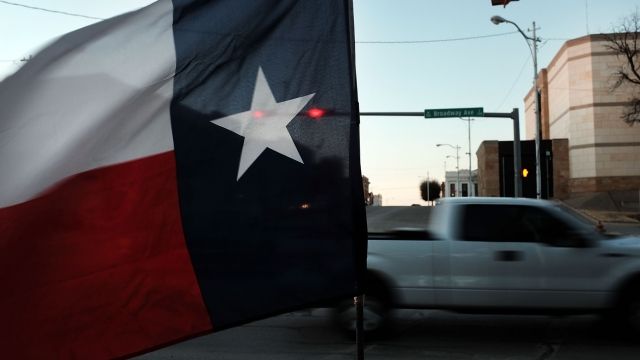 The Texas flag flies in downtown Sweetwater