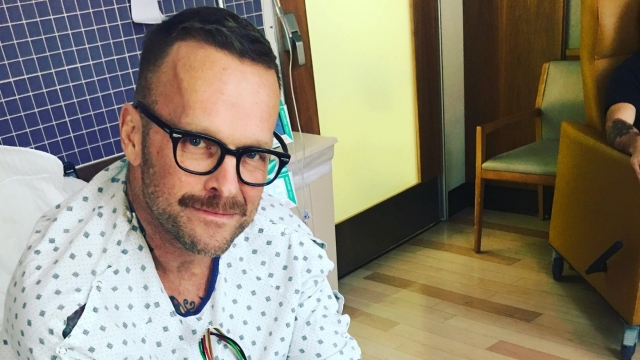 Photo of Bob Harper in a hospital gown after he suffered a heart attack.