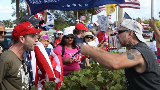 Trump supporter and anti-Trump protester argue