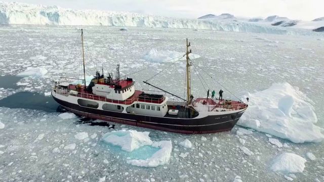 A boat frozen in ice
