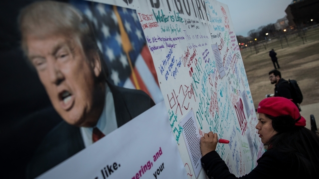 Protestors demonstrate against President Trump's travel ban