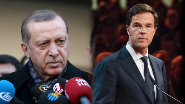 Turkish President Erdogan and Prime Minister Mark Rutte of the Netherlands