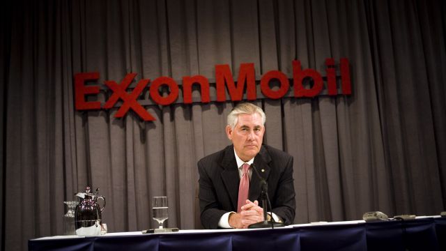 Rex Tillerson speaks at a press conference after the Exxon Mobil annual shareholders meeting.