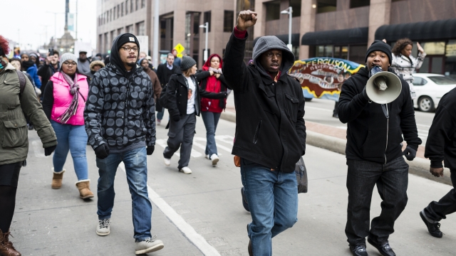 Men at a protest in Cleveland, Ohio.
