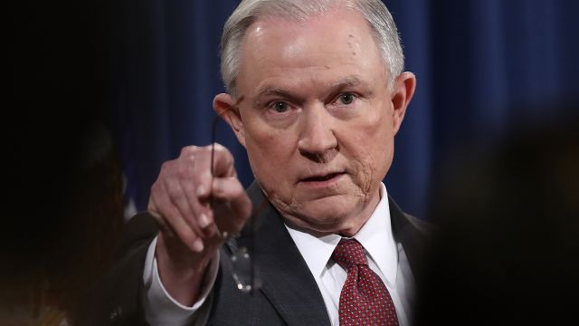 Attorney General Jeff Sessions takes questions during a press conference