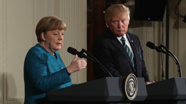 President Donald Trump holds a joint press conference with German Chancellor Angela Merkel