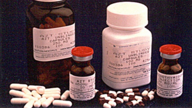 Bottles of AZT, the first antiviral shown to be effective against AIDS.