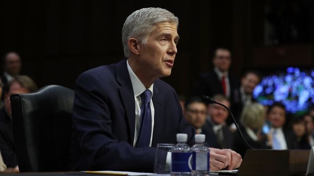Judge Neil Gorsuch speaks during the first day of his Supreme Court confirmation hearing.