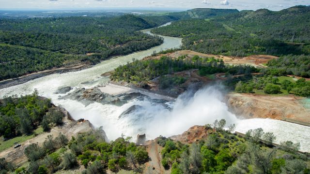 Aerial view of the Lake Oroville spillway.