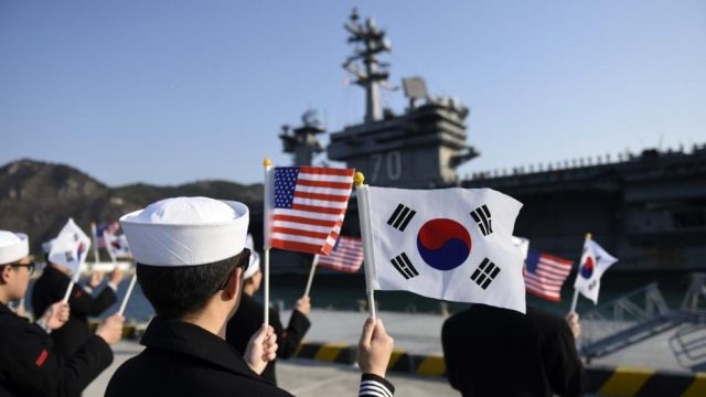 USS Carl Vinson in a South Korean port.