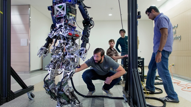 A robot and its human minders