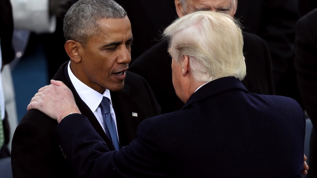 Former President Barack Obama greets President Donald Trump after his inauguration on the West Front of the U.S. Capitol