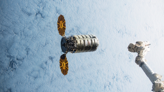 Cygnus spacecraft approaching the International Space Station