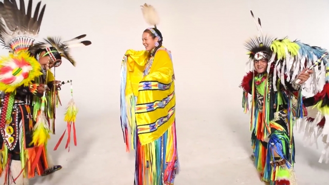 Dance instructors show traditional Native American moves