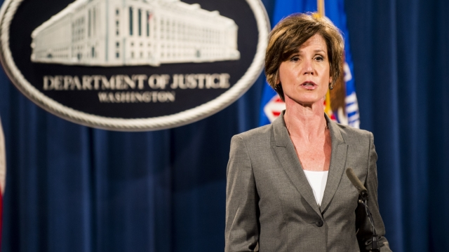 Former acting Attorney General Sally Yates speaks during a press conference.